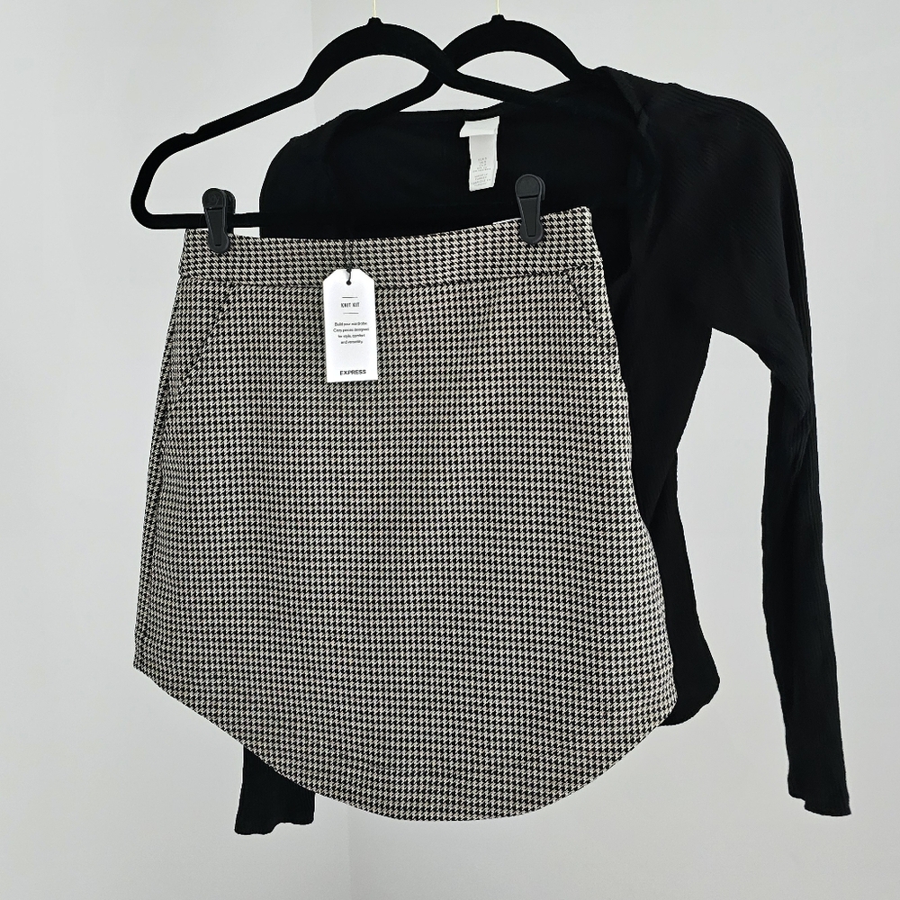 New Express Knit Plaid Skirt-Size S